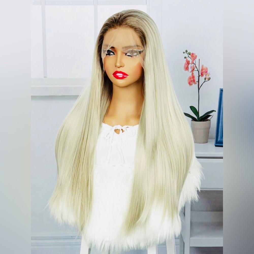 Long Length  Wig HumanHair 13x3 WearWig Hair Blonde Synthetic Lace Front